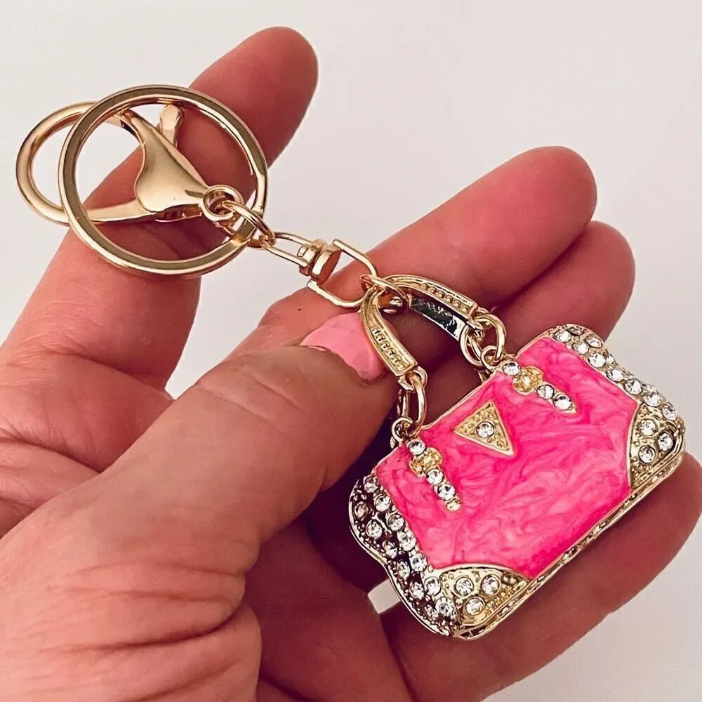 NWT Gorgeous Pink Gold Bling Metal Purse Handbag Lobster  Keyring Key holder